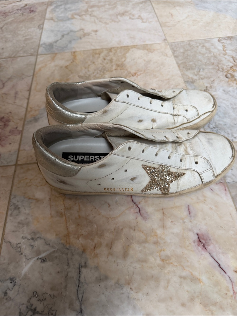 Golden Goose White Leather Sneakers with Gold Glitter Star